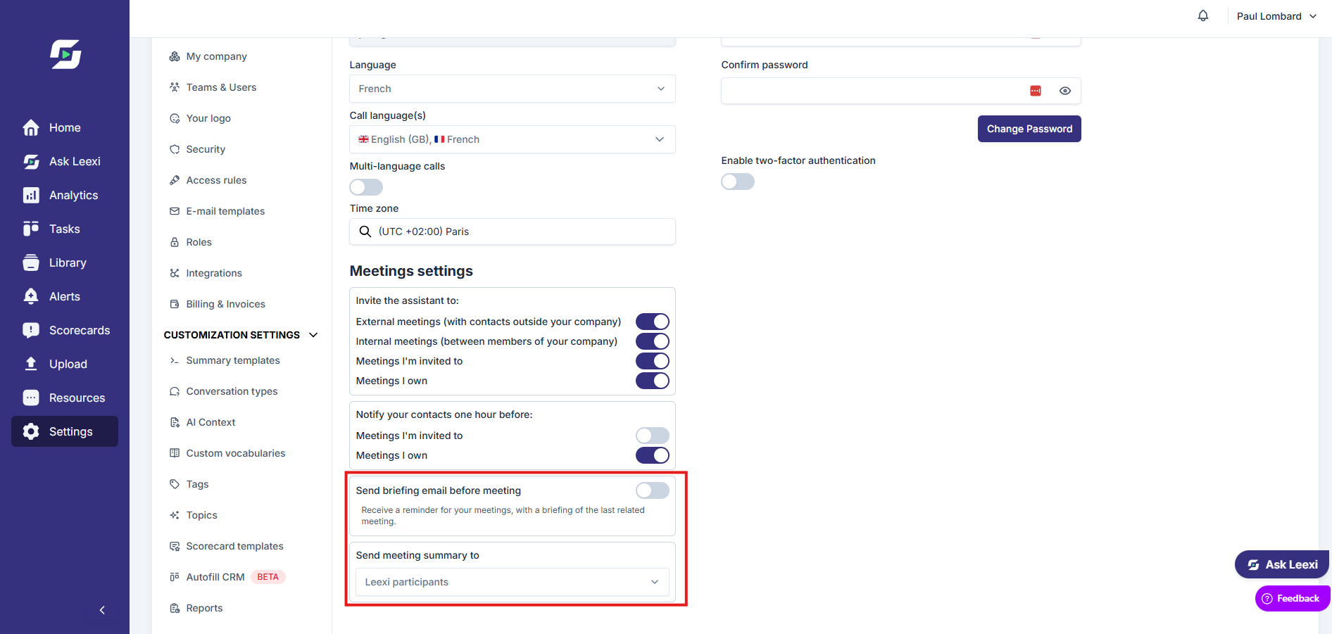 Paramètres d'envoi des emails