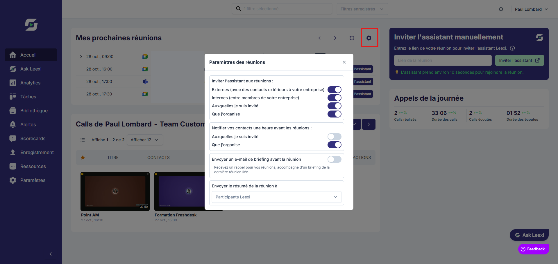 Gestion des prochaines réunions