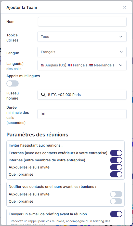 Fiche d'équipe