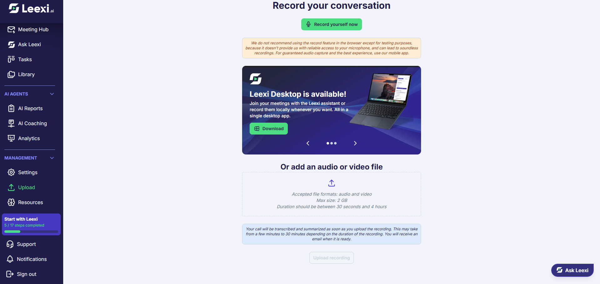 Record a meeting - recording page