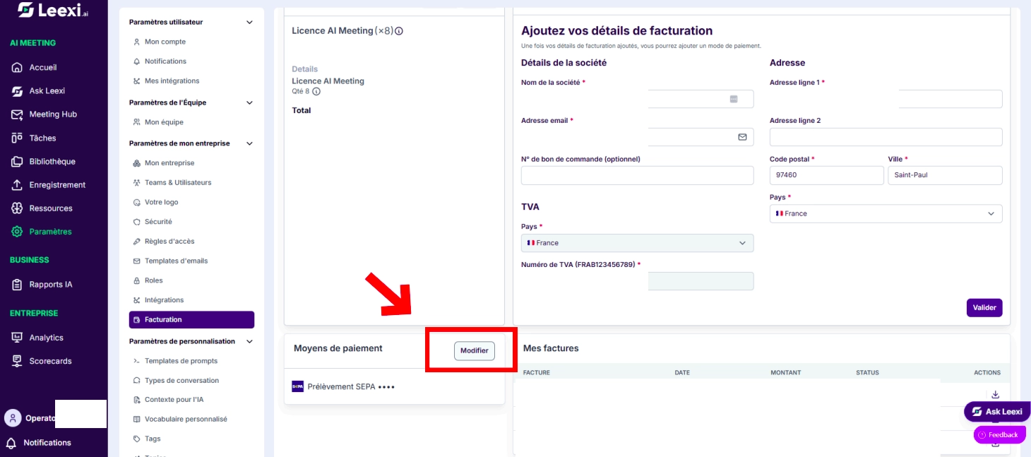 Mise à jour des moyens de paiement