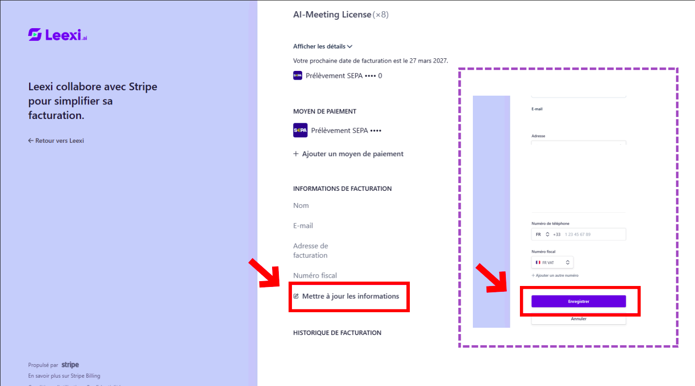 Modification des informations de facturation