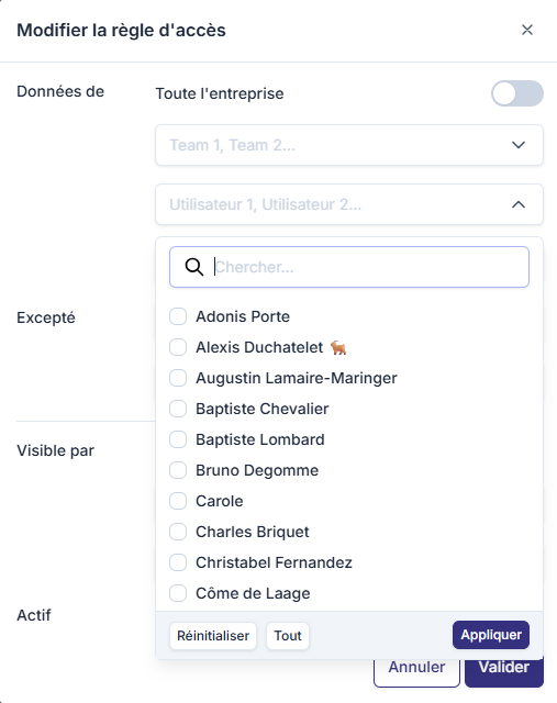 Permissions par équipe