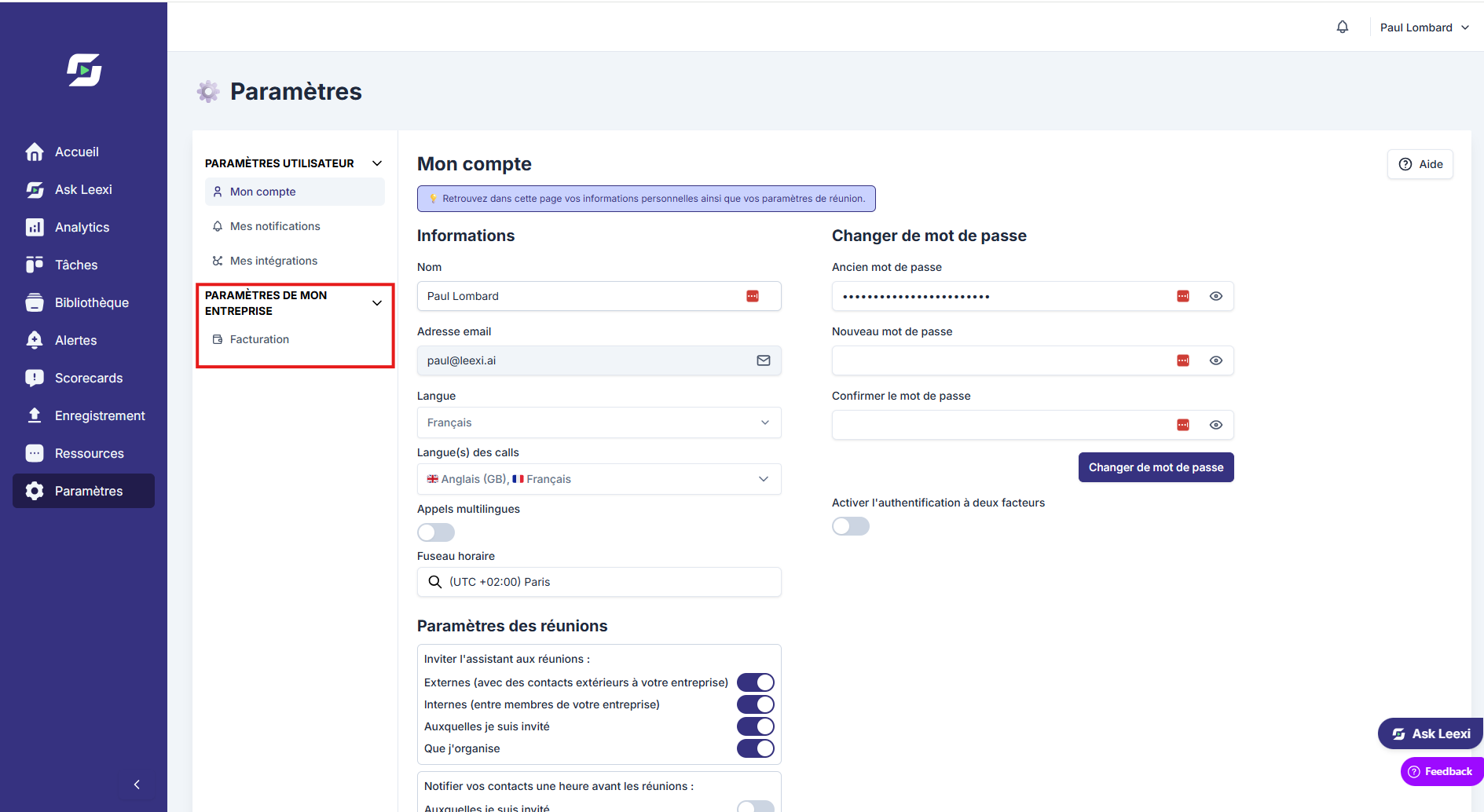 Accès du billing manager