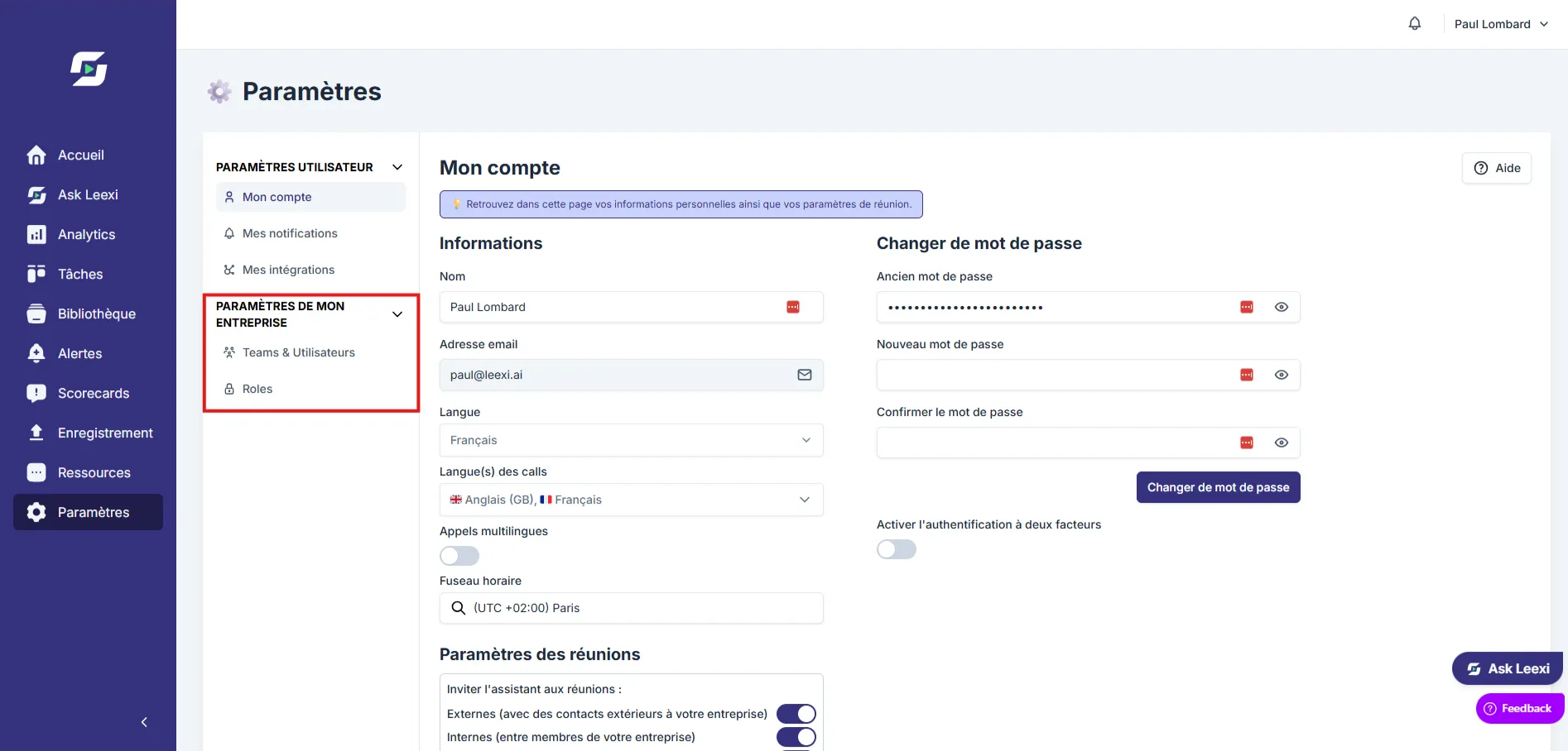 Accès du user admin