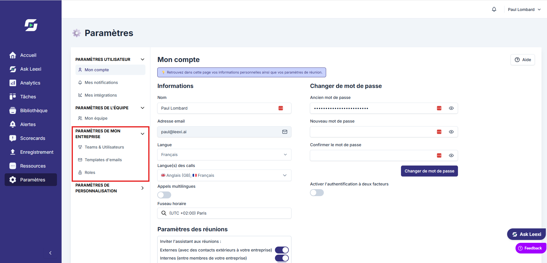 Accès du company manager