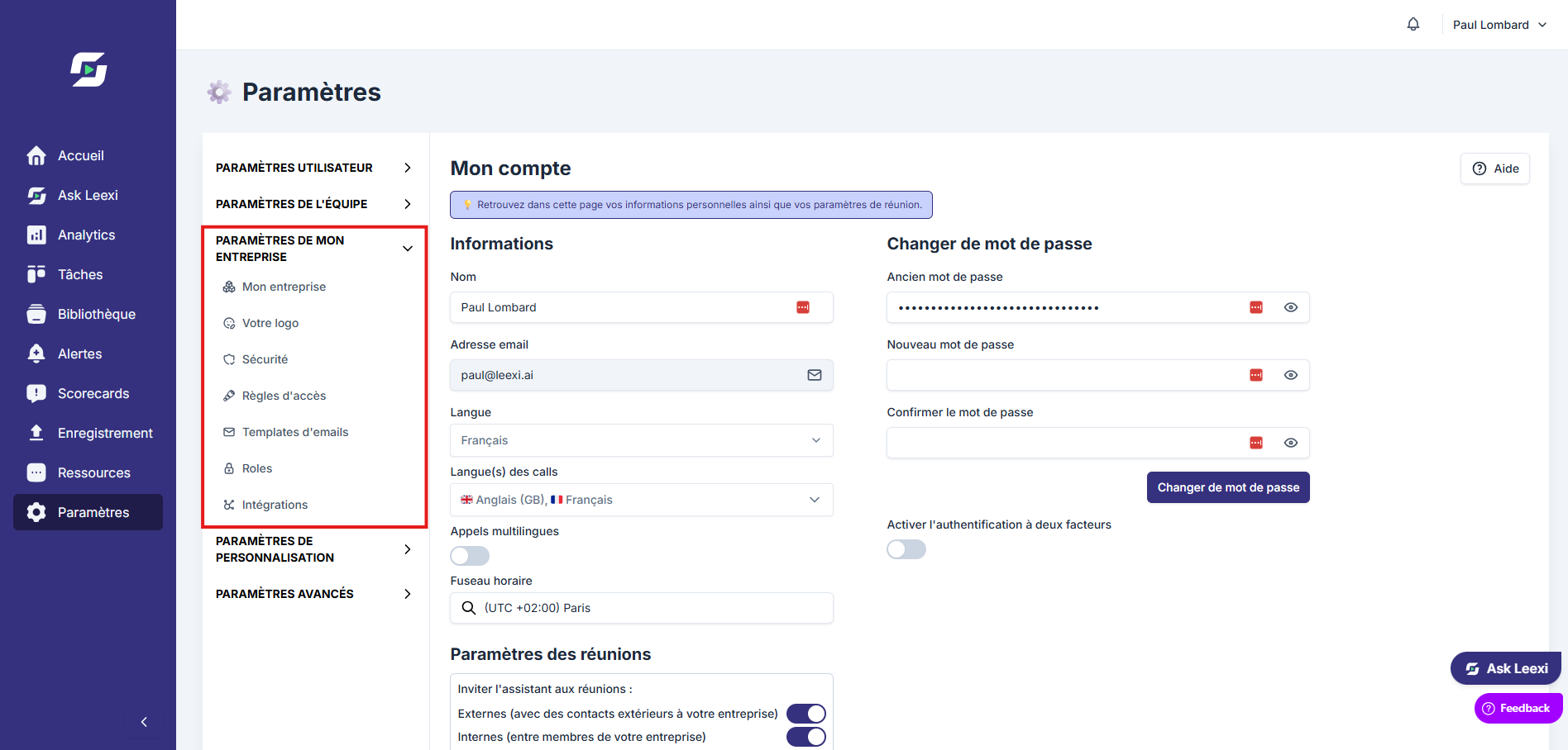 Accès du system admin