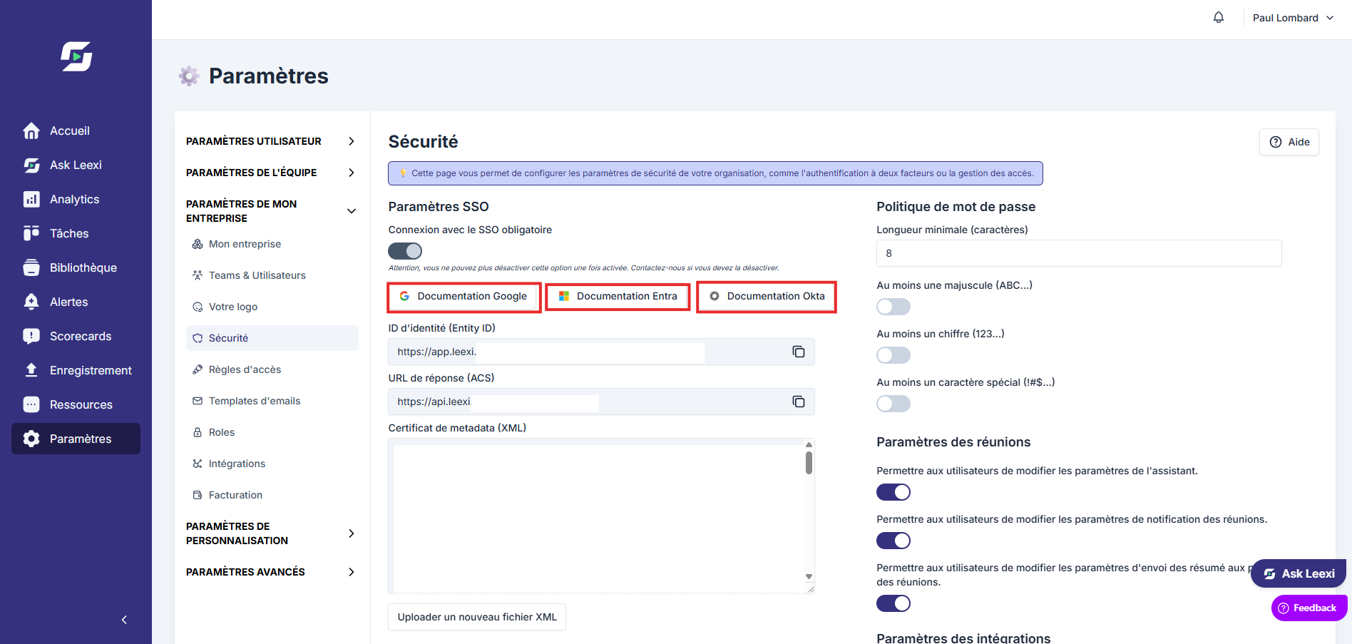 Documentation SSO disponible