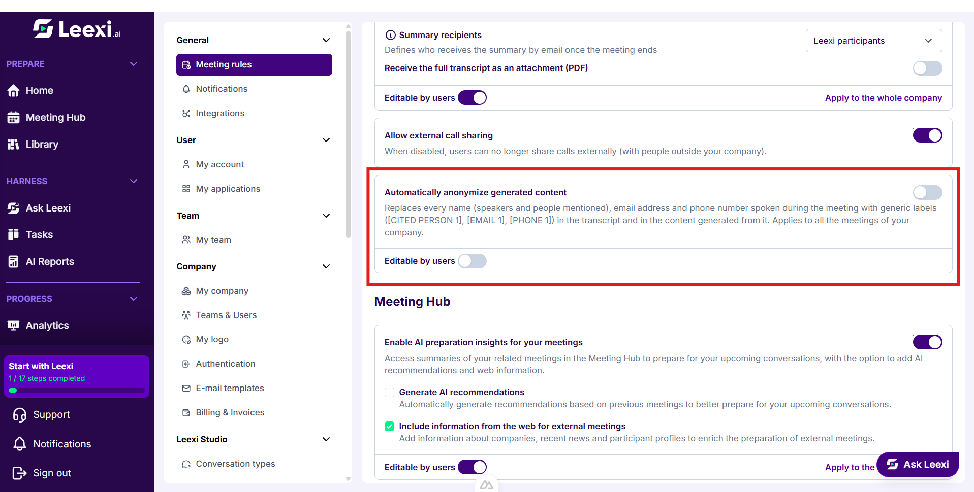 Anonymize-meeting-rules