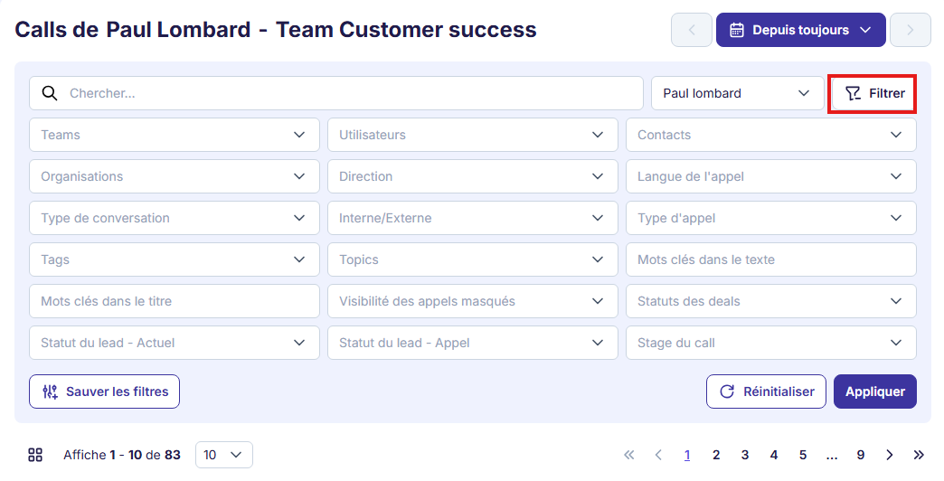 Filter des Dashboards