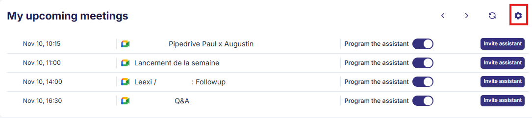 Accès aux paramètres