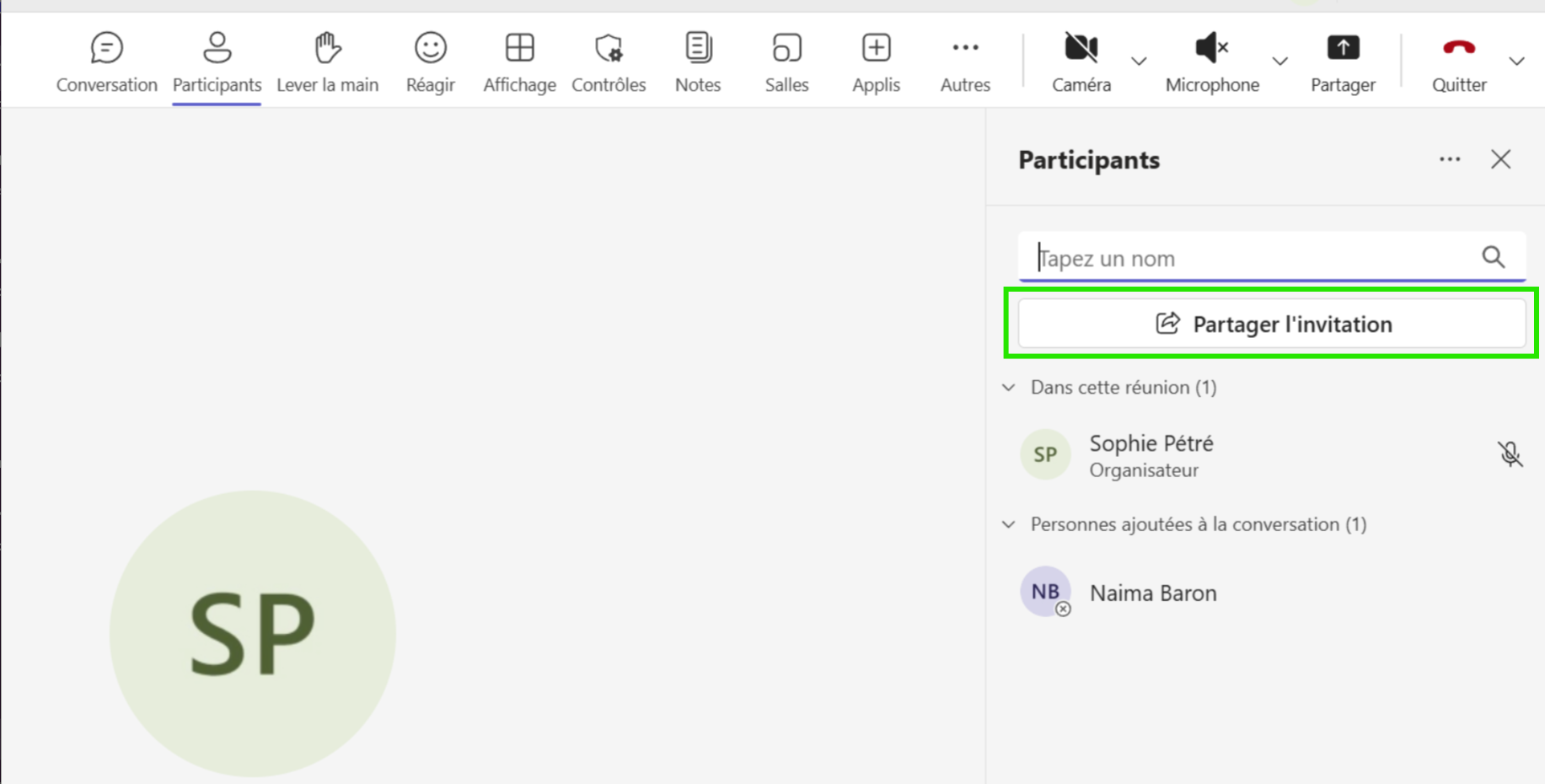 Partager l'invitation Teams
