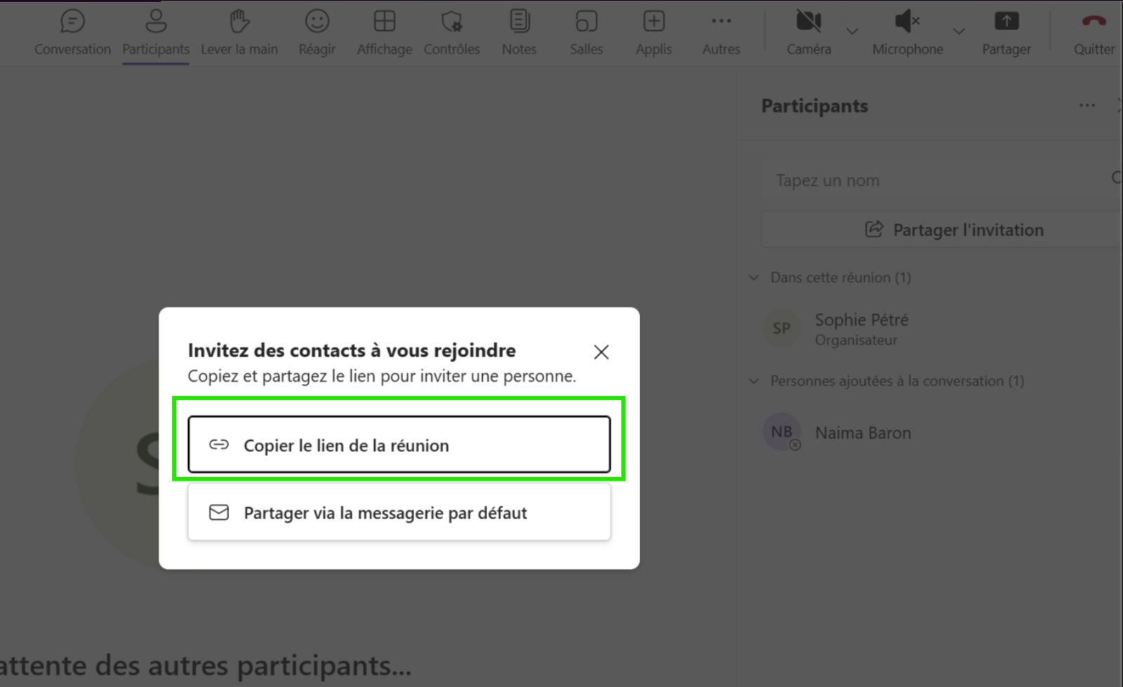 Copier le lien Teams