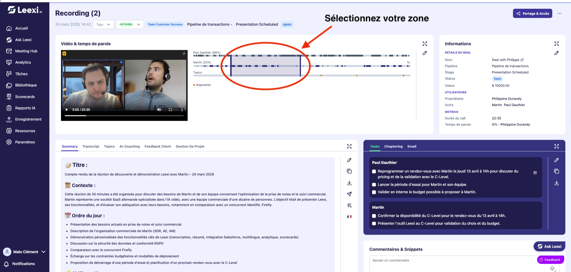 Sélection de la zone
