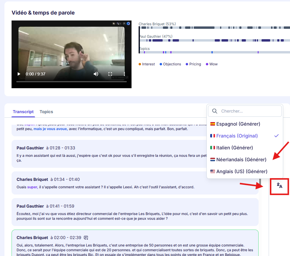 Sélection d'une langue