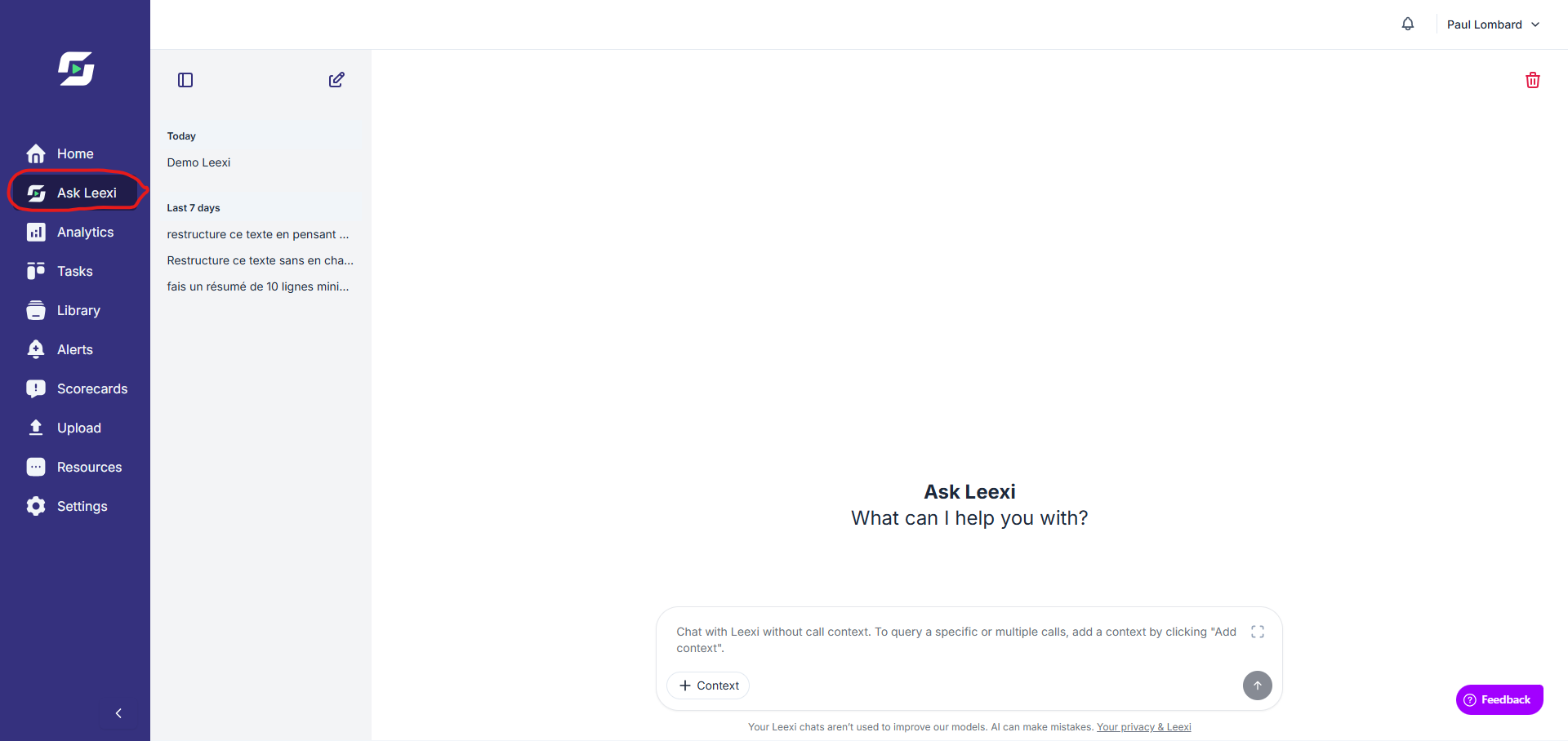 Menu Ask Leexi