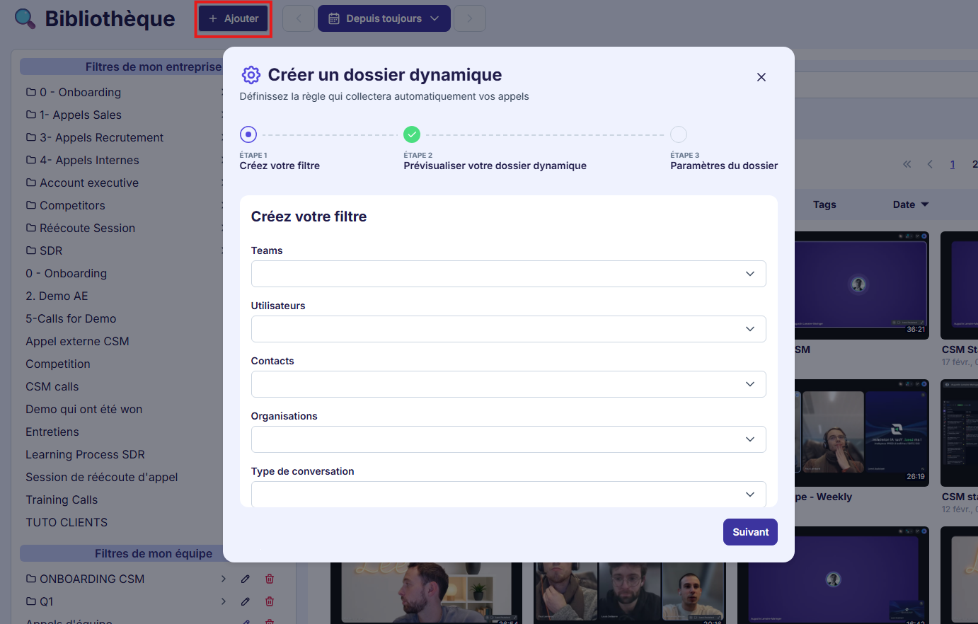 Ajout d'un filtre sauvegardé