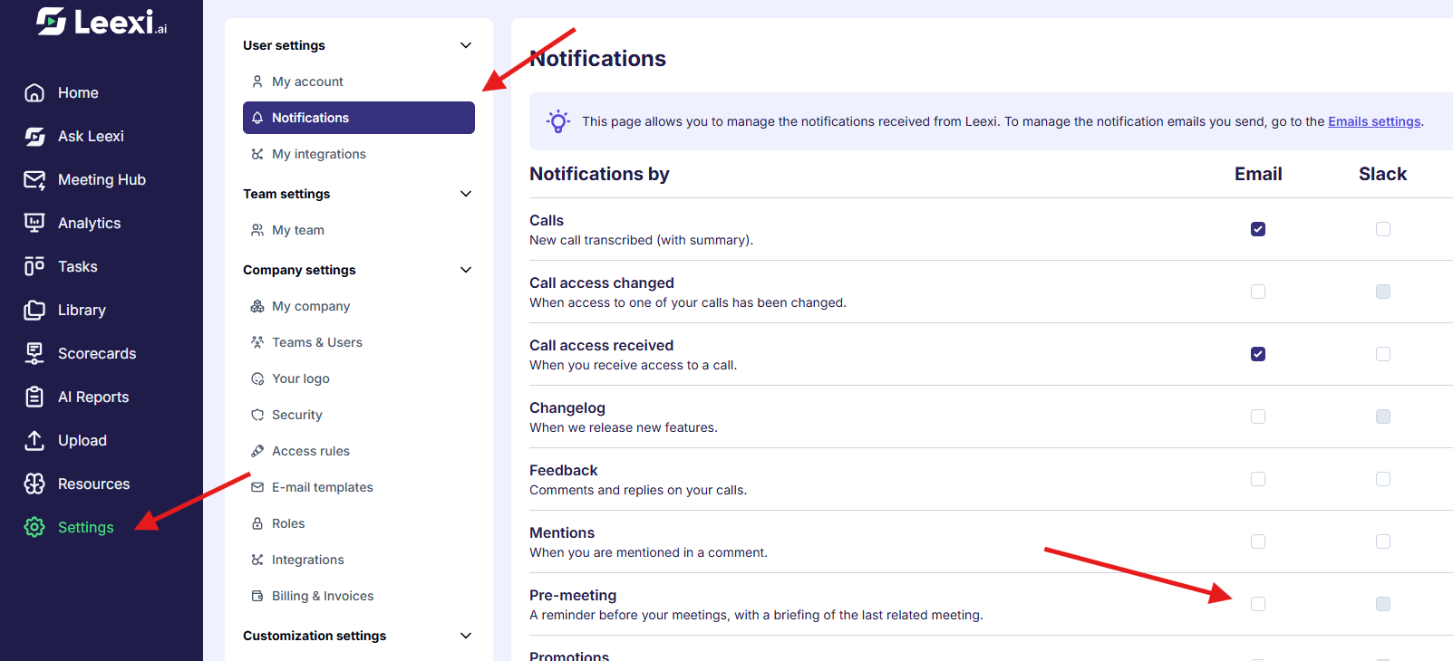 Désactivation via les notifications