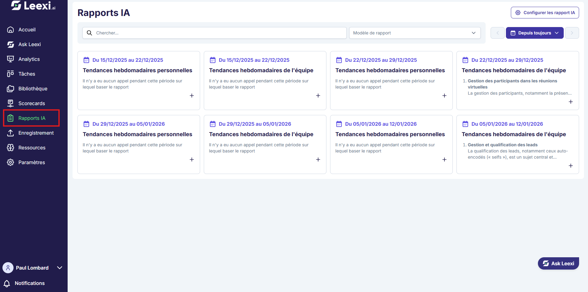 Rapport visible dans Leexi