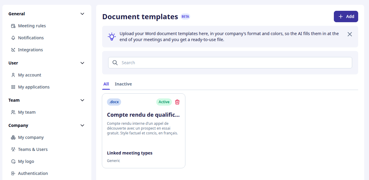 Document templates page
