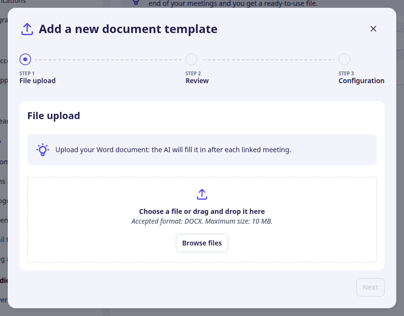Step 1: file upload