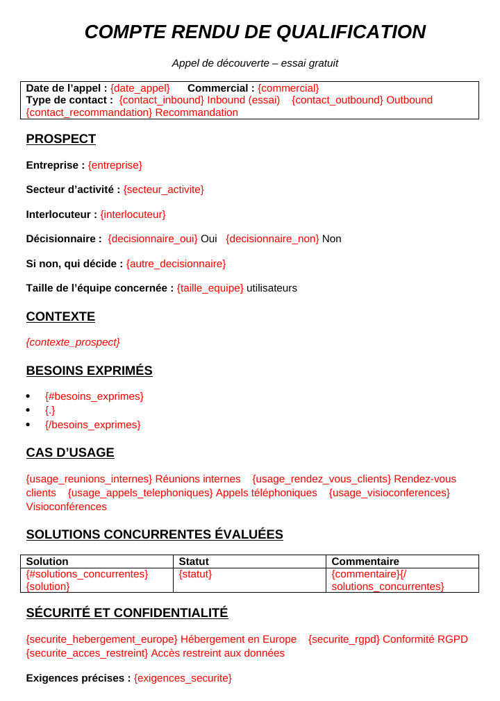 Preview with the variables in red