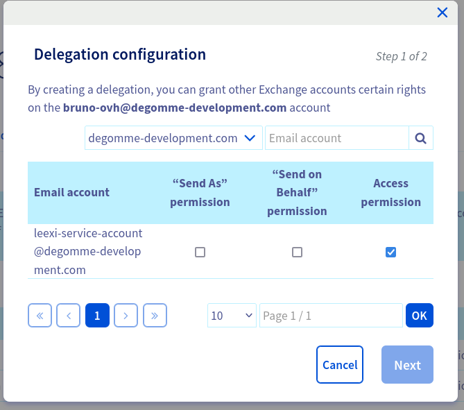 Case Permission d'accès dans la délégation OVHcloud