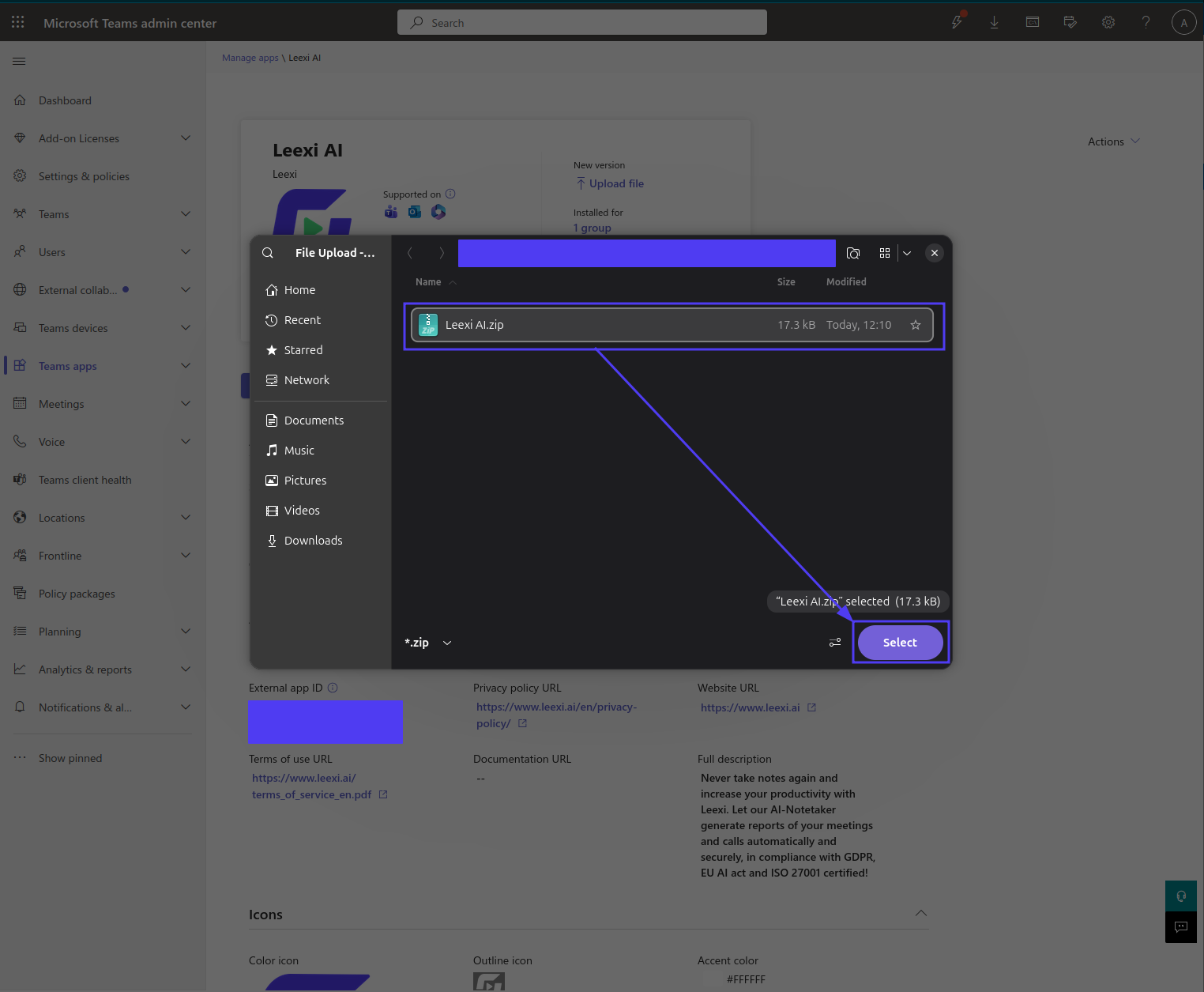 Sélection du fichier Leexi AI.zip