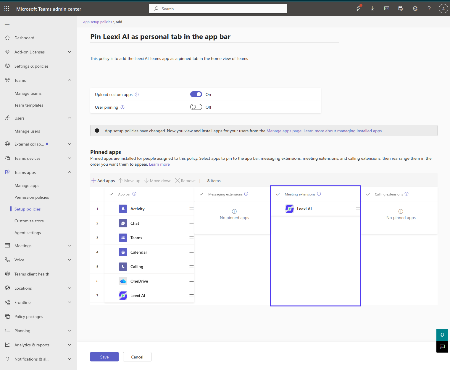 Section des applications de réunion de la stratégie