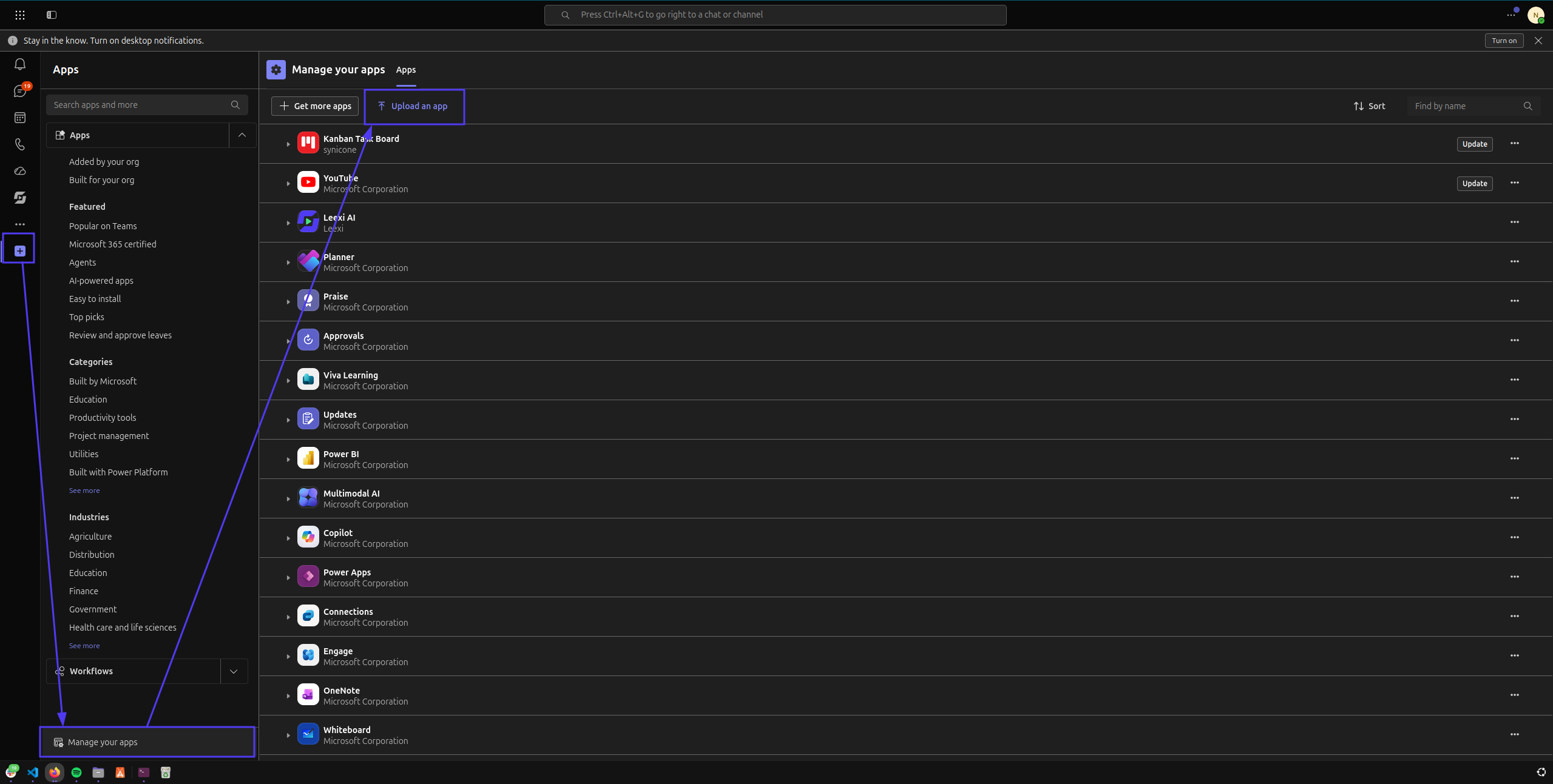 Charger une application depuis la vue d'accueil Teams