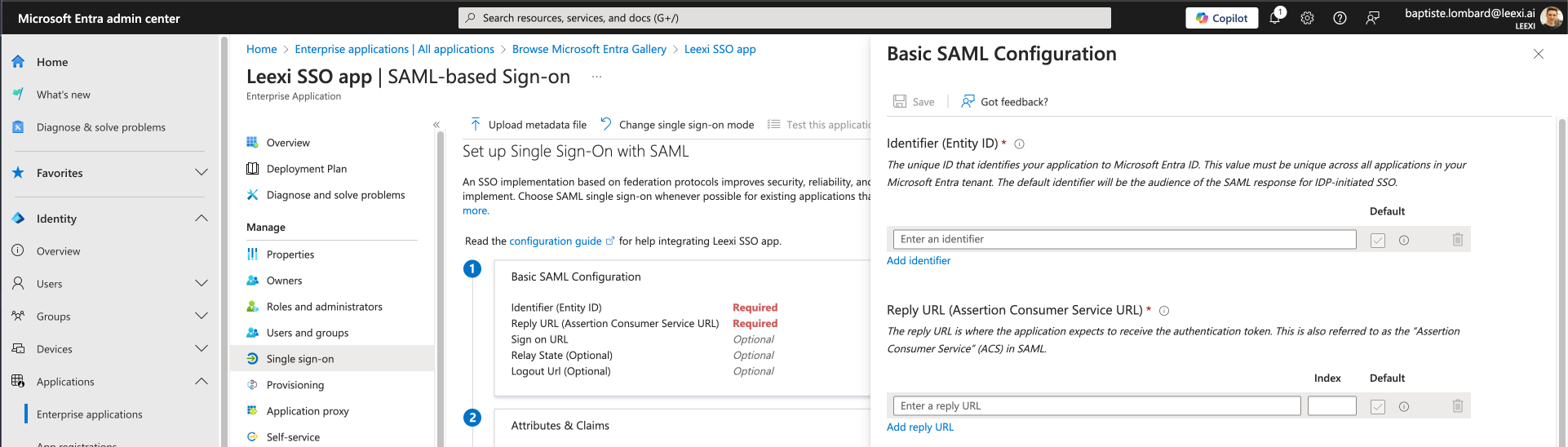 Modifier la configuration SAML de base