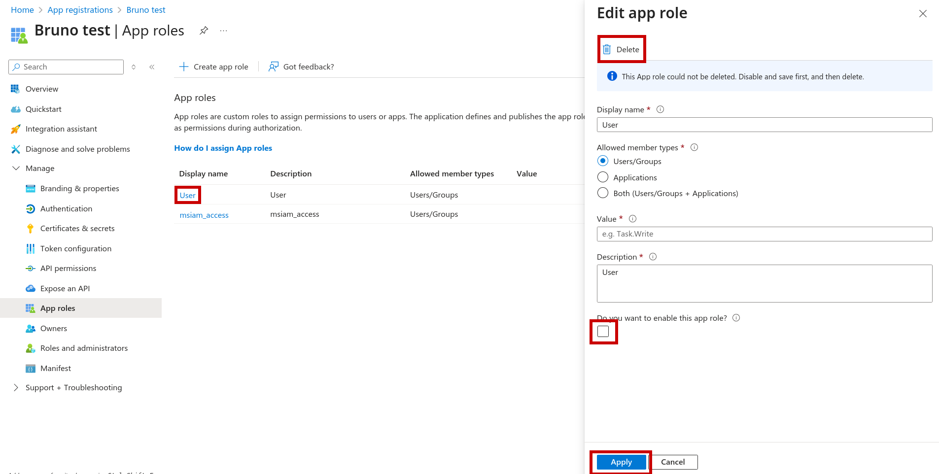 Suppression des rôles d'application par défaut