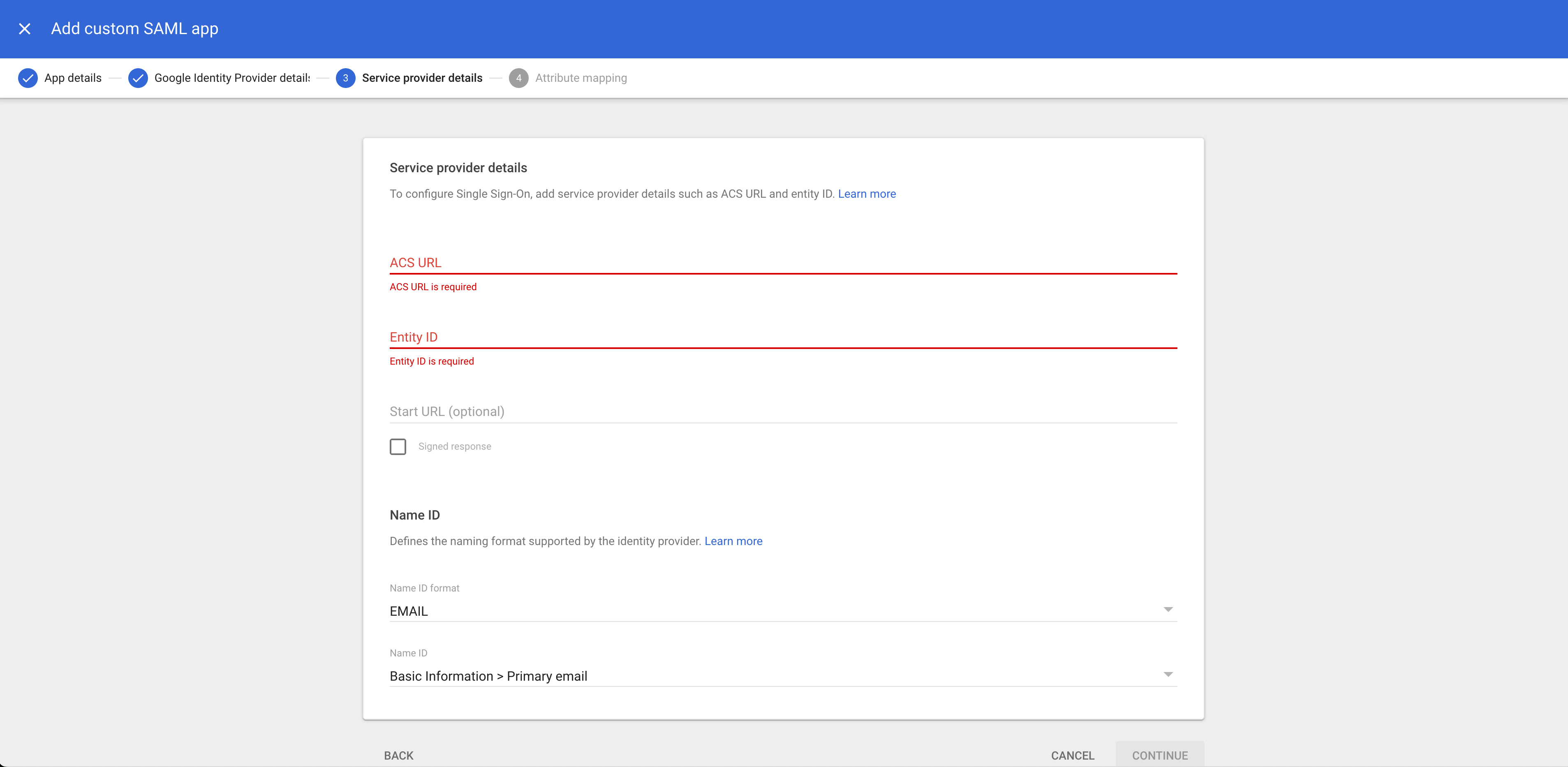 Téléchargement des métadonnées de l'IDP Google