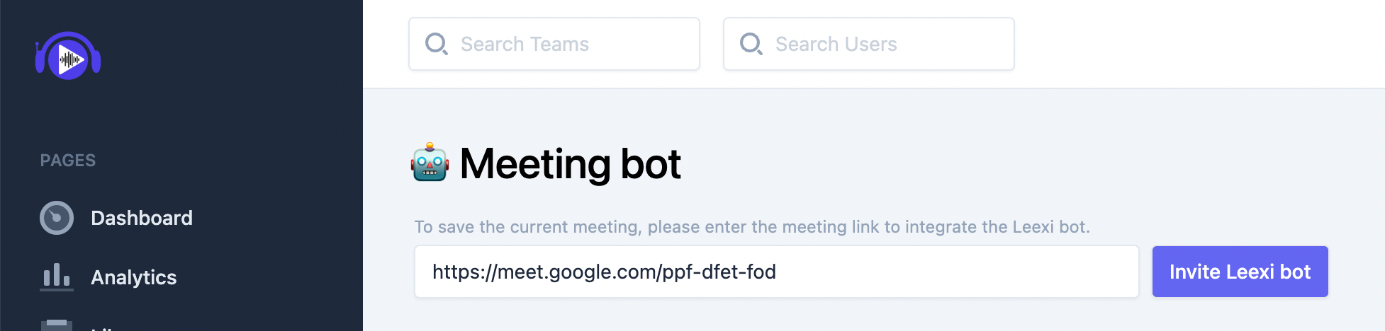 Bouton Inviter le bot Leexi