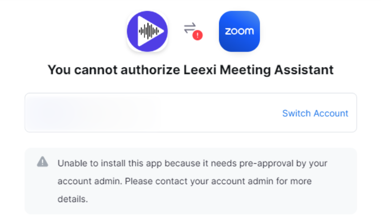 Écran Cannot Authorize Leexi Meeting Assistant