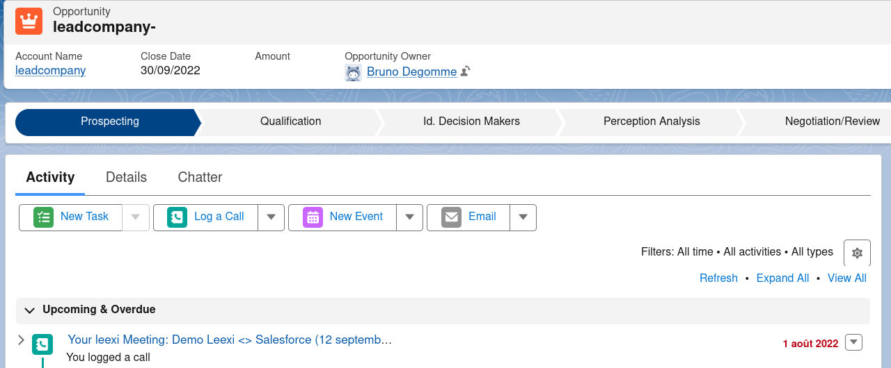 Note d'appel Leexi dans Salesforce