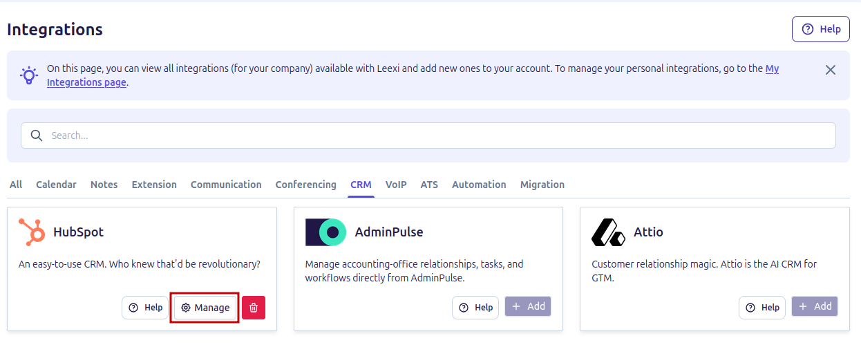 Liaison des utilisateurs Leexi et HubSpot
