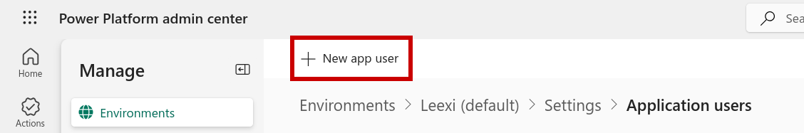 Bouton New app user dans la liste des utilisateurs applicatifs