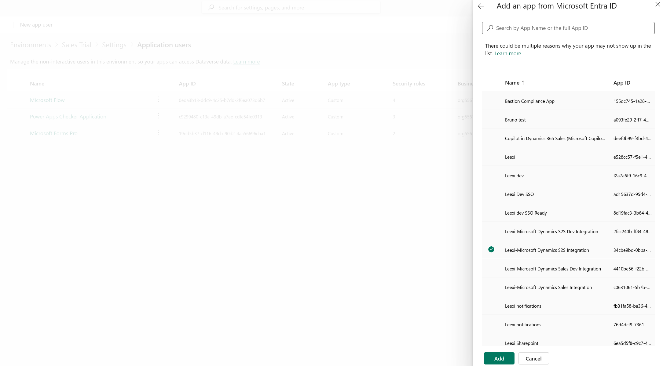 Recherche de l'application Leexi par Client ID