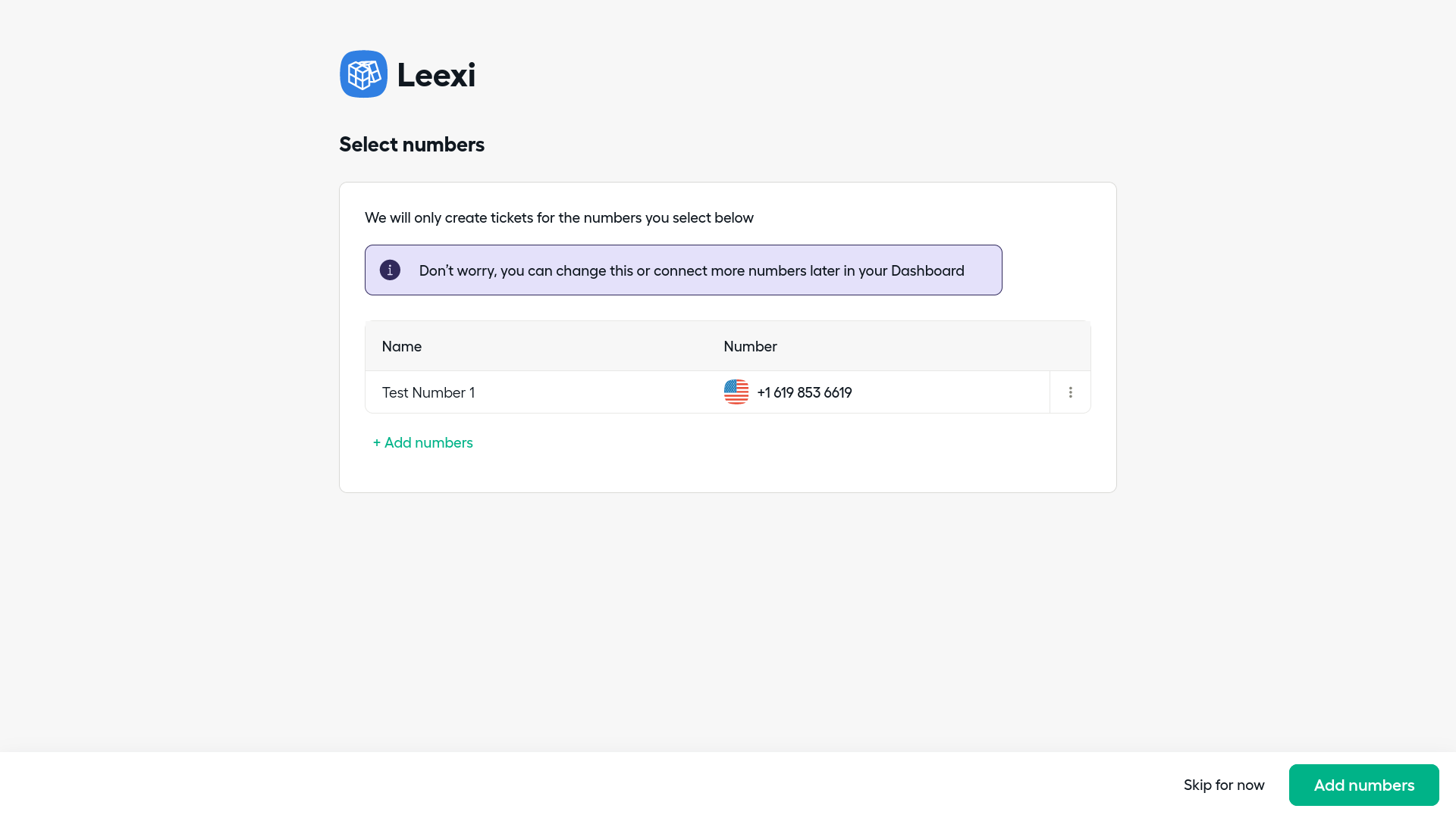 Sélection des numéros Aircall à connecter
