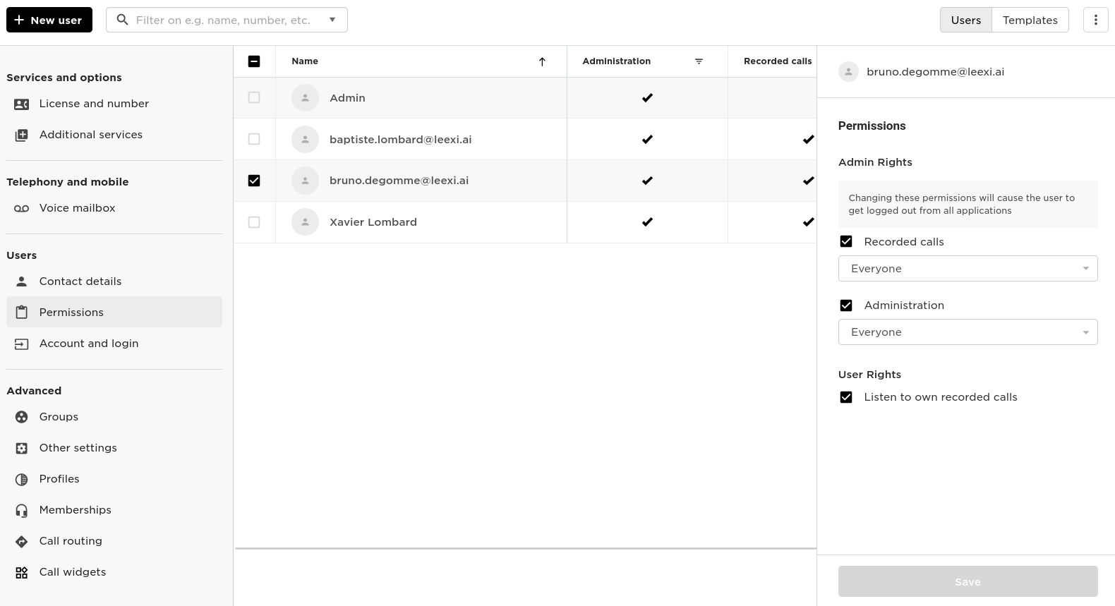 Case Recorded calls dans la fiche utilisateur Flow