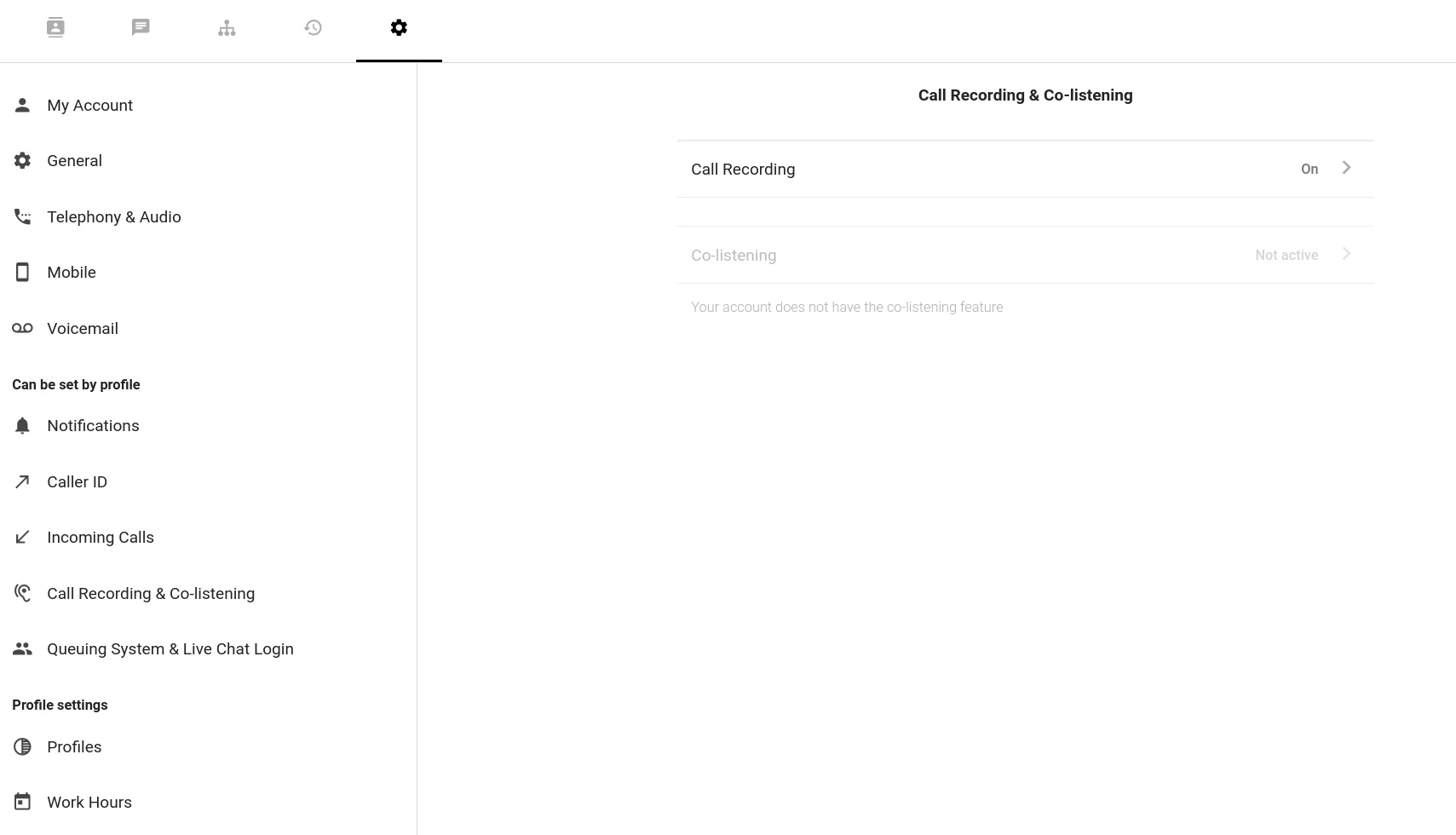 Paramètres Call Recording et Co-listening dans Flow