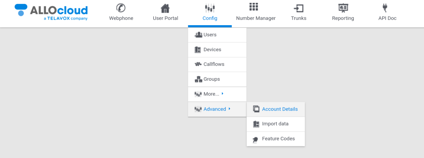 Section Account Details dans ALLOcloud