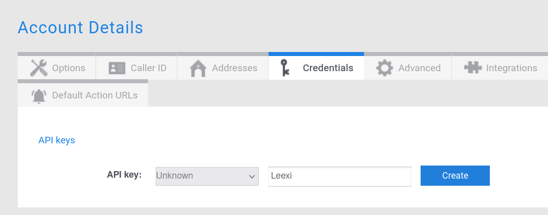 Création d'identifiants Leexi dans l'onglet Credentials d'ALLOcloud