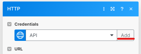 Bouton Add pour créer des informations d'identification
