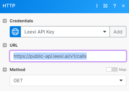 Configuration de l'URL de l'API Leexi dans le module HTTP