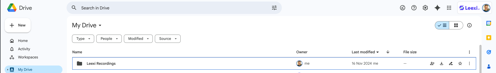 Dossier Leexi Recordings dans Google Drive