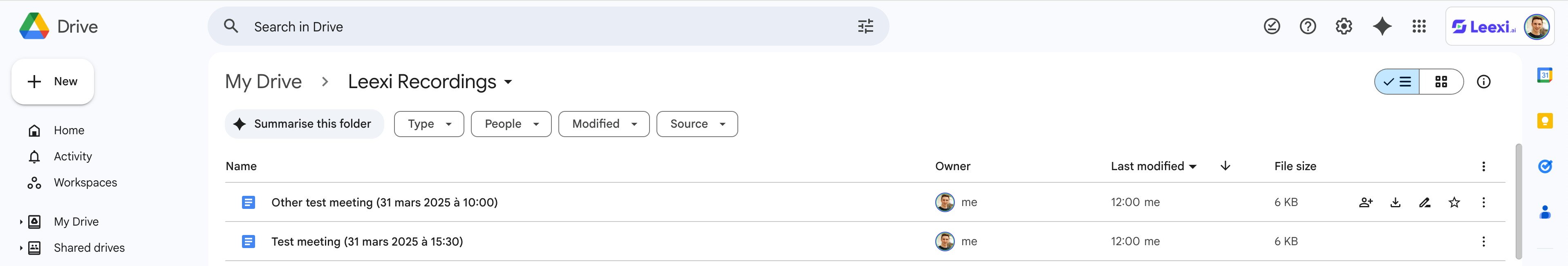 Comptes rendus Leexi dans le dossier Google Drive